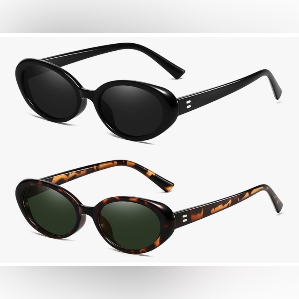 Stylish Oval Sunglasses Set - Black and Tortoise